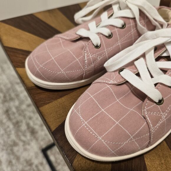 Spenco Canvas Sneakers Womens 7 D Slip On Orthotic Shoes Windowpane Pink Spring - Picture 4 of 13
